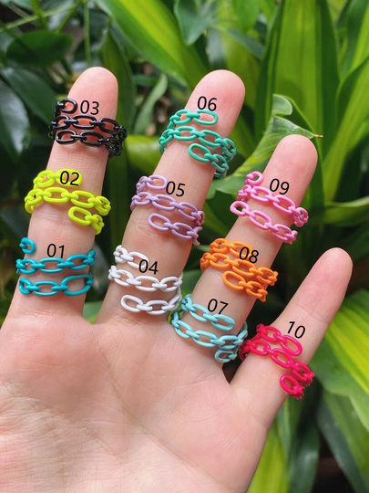 5-10Pcs, New Fashion Colorful Geometric Chain Open Rings Set For Women Girls Candy Color Knuckle Jewelry