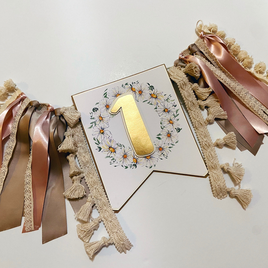 Daisy Birthday | Floral High Chair Banner Hippie Boho Spring Wild One
