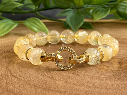 Citrine Bracelet, Natural Gemstone Stretch 18K Gold, November Birthstone, Crystal Bracelet