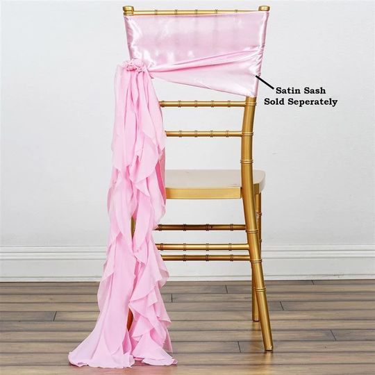 Pink Curly Chiffon Chair Sash Bows Ties Wedding Decorations