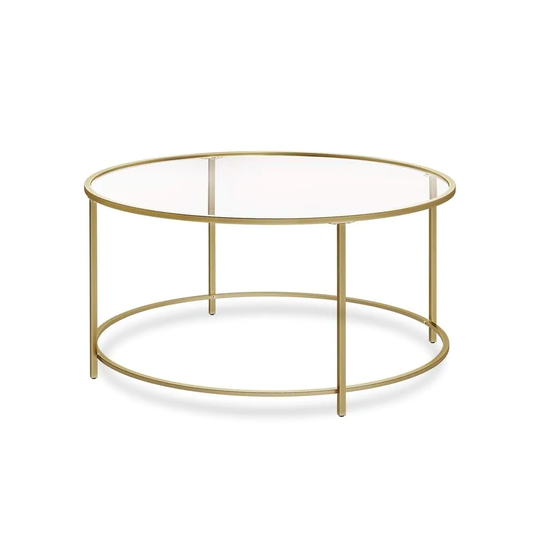 Round Glass Coffee Table Golden - 35.4"L x 35.4"W x 17.9"H