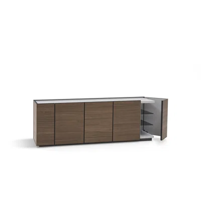 Cornice Sideboard With Structure In Walnut, Top And Interior In Fog Grey