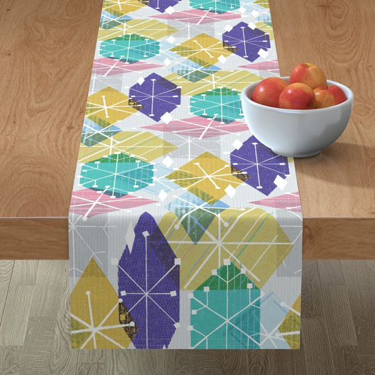 Mid Century Modern Table Runner - Retro Mod Ice Crystals By Friztin Colorful Snowflakes Cotton Sateen Spoonflower