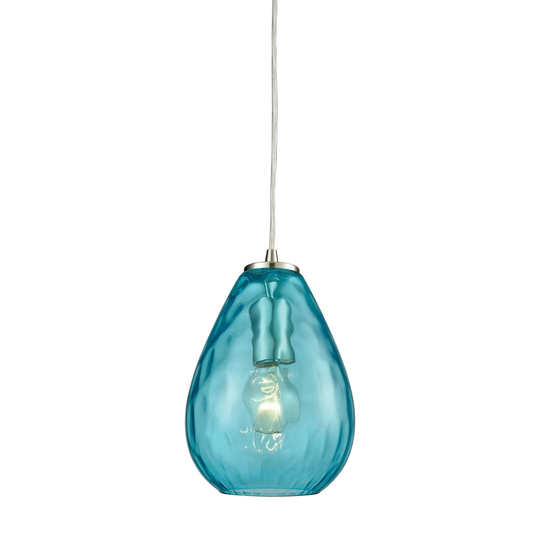 Lagoon 1-Light Mini Pendant in Satin Nickel with Aqua Water Glass