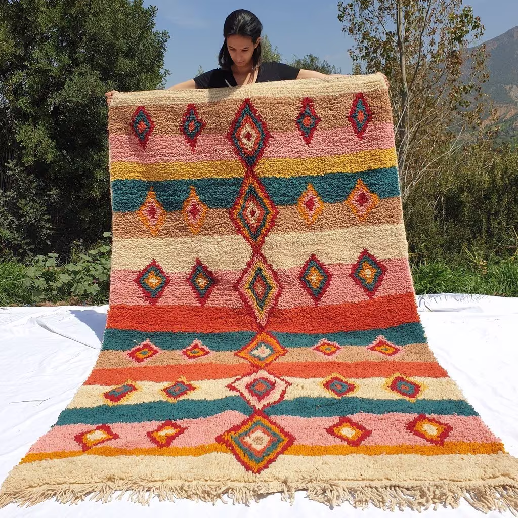 Fenzer | 8'5x5 Ft 2, 5x1, 5 M Moroccan Colorful Rug 100% Wool Handmade