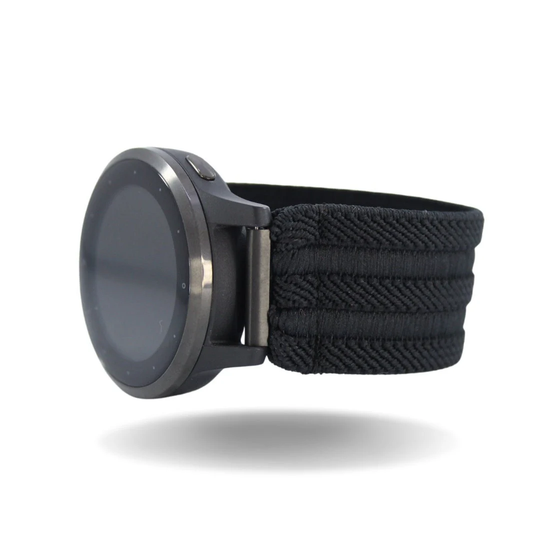 Elastic Watch Band For Garmin Vivoactive 4S - Textured Black Glossy Smartwatch With 18mm Specialty Adapters