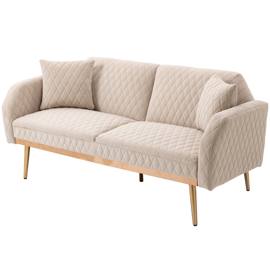 Elegant Loveseat Sofa Velvet Convertible Futon Sofa & Sofa Bed Comfort Upholstered Accent Sofa with Metal Feet