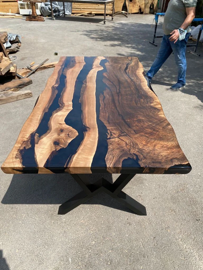 Live Edge Table, Custom 72" X 36" Epoxy Walnut Dining Resin Black Order For Jessica John