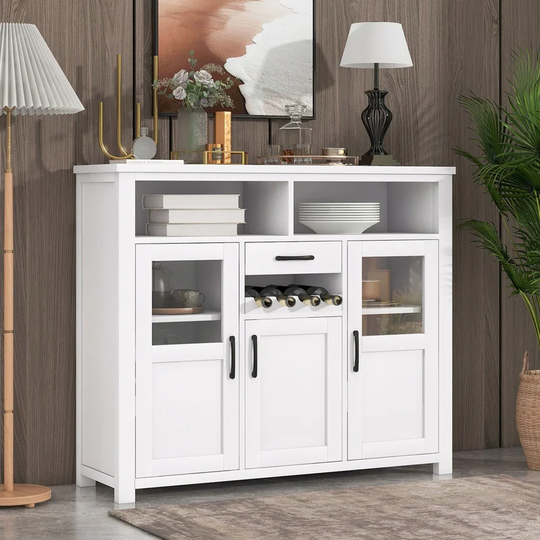 Retro Sideboard Multifunctional Kitchen Buffet Cabinet with Wine Rack, Drawer and Adjustable Shelves for Dining Room