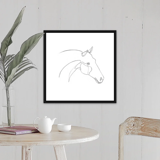 "Equine Pencil Contour II" Black Float Frame Canvas Art