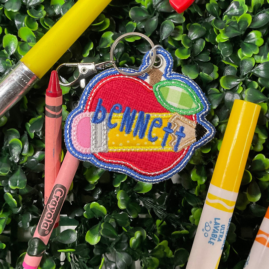 Embroidered Leather Backpack Tag | Apple Pencil Bag Back To School Name Keychain Key Fob Kindergarten Gift Personalized