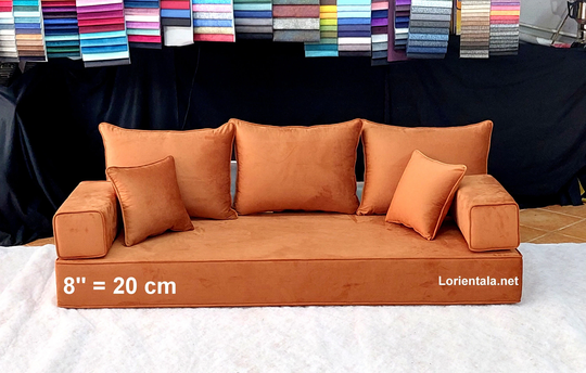 Velvet 8'' Thick Amber Floor Seating Sofa Turkish Arabic Living Room, Oriental Home Decor Couches, Cushions Pillows, Yoga Meditation Bed Seat