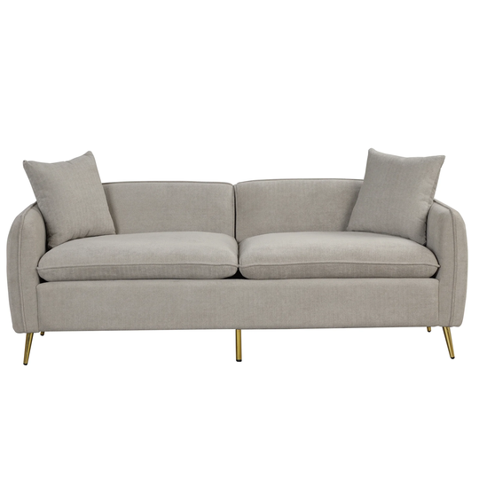 Velvet Upholstered Sofa with Armrest Pockets,Couch with Pillows and Golden Metal Legs