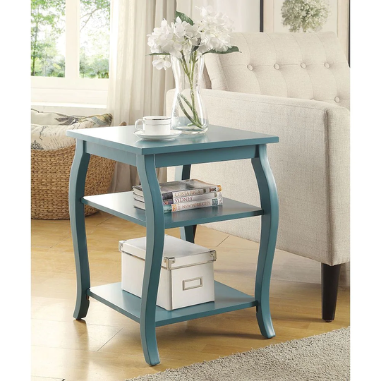 Side Table End Table with Shelf in Teal