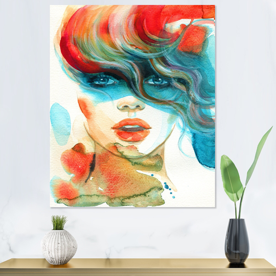 Designart 'Colorful Model Woman Portrait V' Glam Canvas Wall Decor