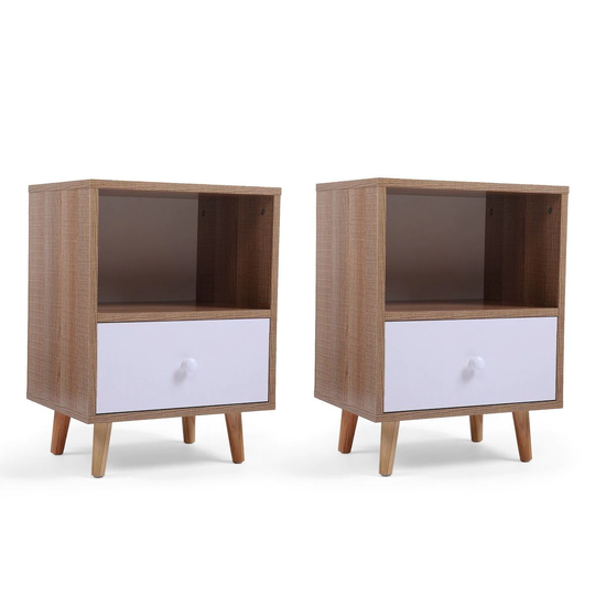 Global Pronex Set of 2 Low foot bedside table with drawer storage compartment