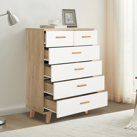 Drawer Cabinet with 6 Drawers, Storge Cabinet with Solid wood Handles and Foot Stand, Put Into Living Room, Bedroom