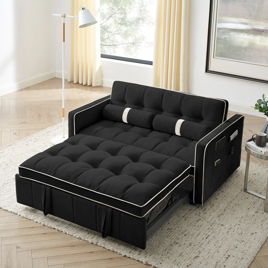 Modern 55.5" Pull Out Sleep Sofa Bed with side Pockets, Adjustable Backrest and Lumbar Pillows, Loveseats for Living Room Office