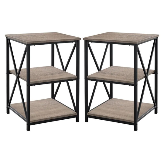 Wood Top X Frame End Table in Dark Taupe and Black - Set of 2 - 54 x 84