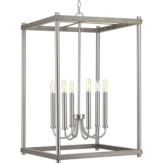 Fontayne Collection Six-Light Brushed Nickel Farmhouse Pendant Light - 23.500" x 32.000" x 5.750"