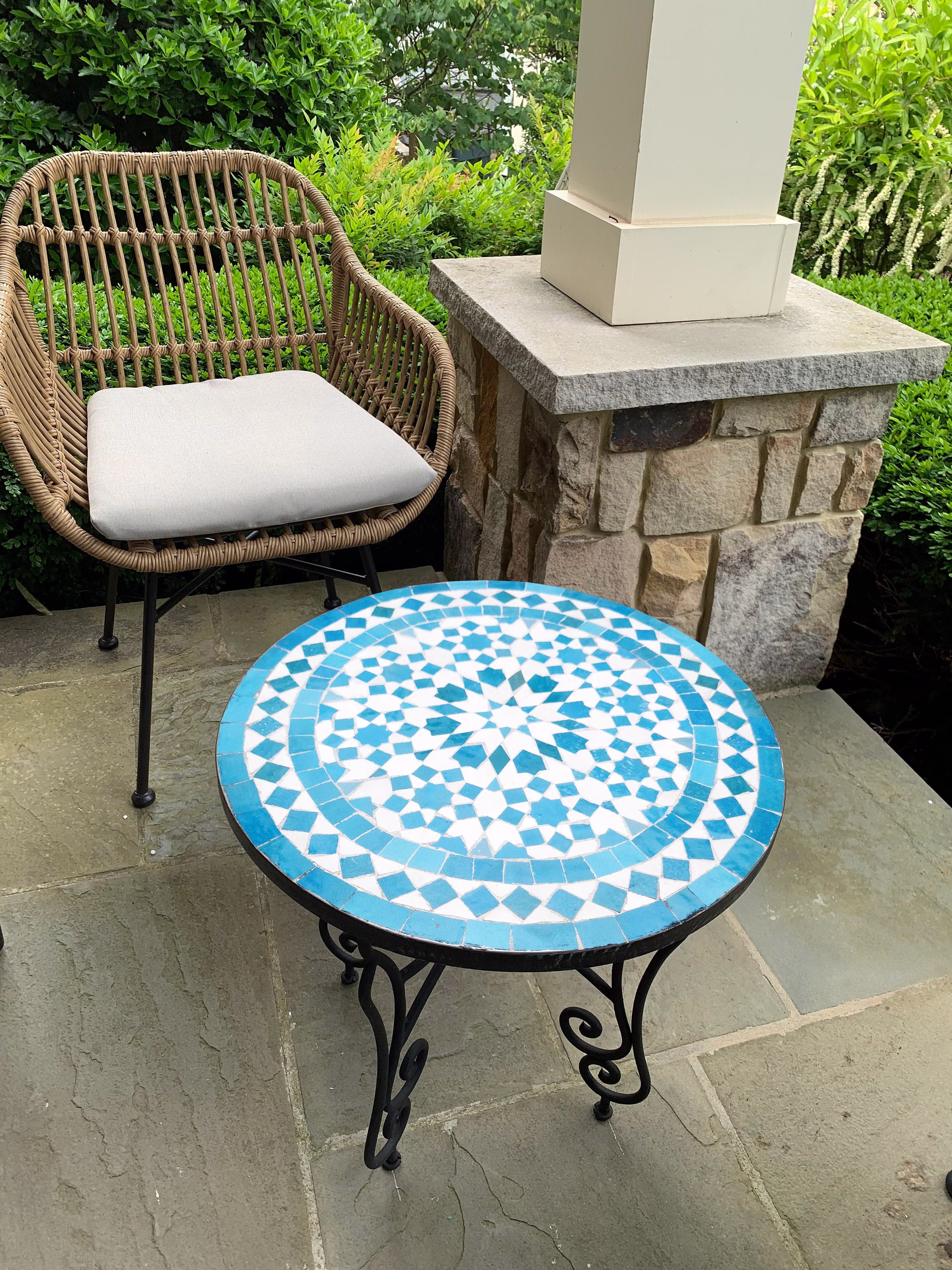 Turquoise Handcrafted Mosaic Table, Indoor & Outdoor Bistro Table