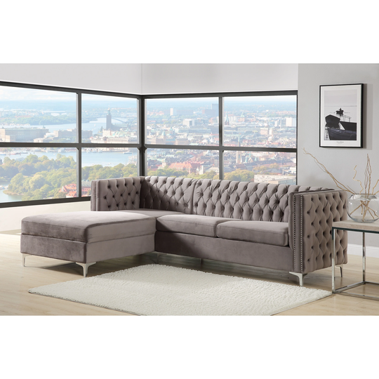 Sectional Sofa in Purple/Gray Velvet, Transitional Style