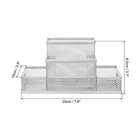 Mesh Metal Pen Holder, Desk Organizers 4 Compartments Pencil Storage
