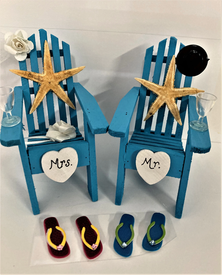 Wedding Reception Adirondack Chairs Real Starfish Mr. Mrs. Cake Topper