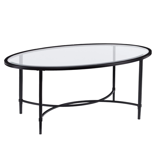 45" Black Glass And Metal Oval Coffee Table - 19" H x 45" W x 25" D - 19" H x 45" W x 25" D