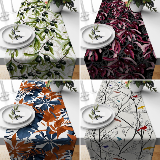 Olive Tree Table Runners, Floral Tablecloth, Farmhouse Kitchen Runner, Dining Room Decor, Housewarming Present, Gift For Mom