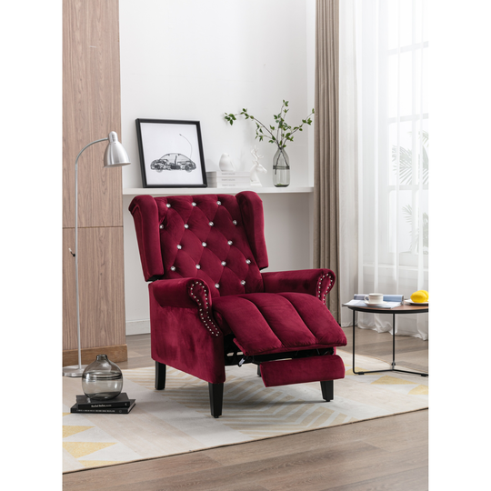31.5" Velvet Fabric Upholstered Arm Chair with Adjust Back, Diamond Button Tufted and Nailhead Trims for Living Room, Bedroom