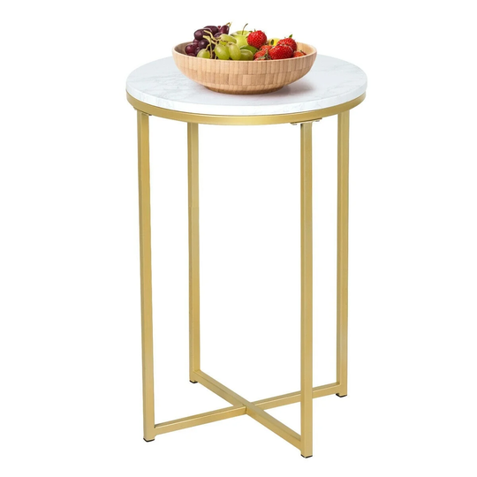 X-Shaped Marble Top Small Round Side Table End Table - 16" x 16" x 24" (L x W x H)