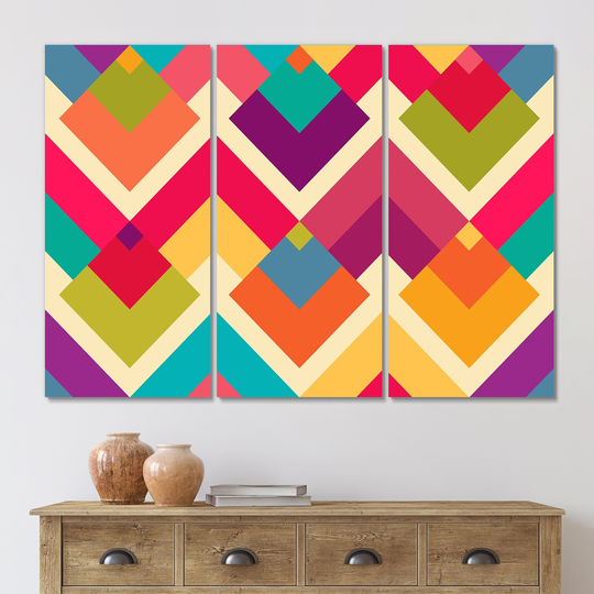 Designart 'Rhombus Geometrics In Retro Colors I' Patterned Canvas Wall Art Print
