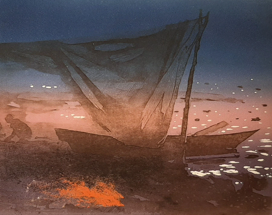 Alvin Sandler | American 1933-2013 "Nets Of Fire" Color Etching, 1970, Pencil Signed, | Free Shipping
