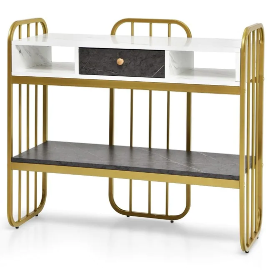 Console Table with Drawer Storage Shelf Wide Tabletop-White - White - 35.5" x 13" x 31.5"(L x W x H)