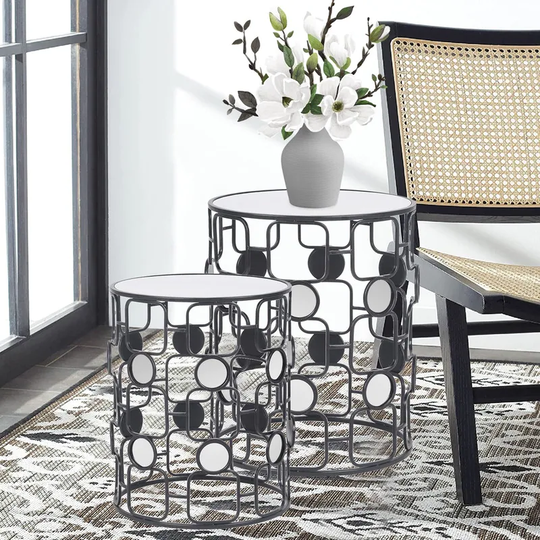 ADECO Metal Accent Coffee Stools End Table Side Nightstand Set of 2