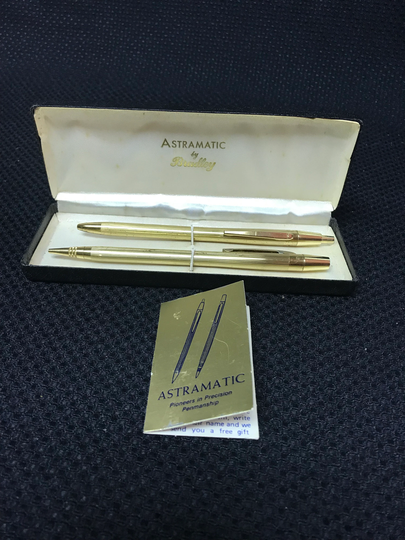 Vtg Astramatic Gold Tone Pen & Pencil Set
