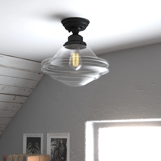 Huntley Oil Rubbed Bronze Farmhouse Semi Flush Mount Ceiling Light with Clear Glass - 12-in W x 11.75-in H x 12-in D