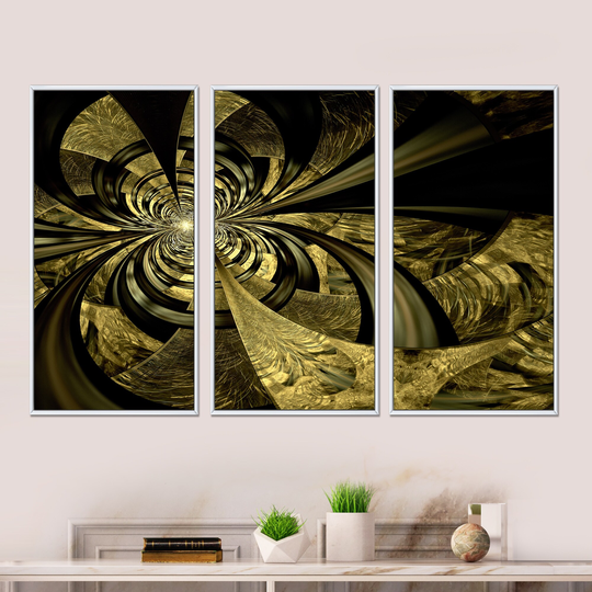 Designart 'Colorful Fractal Flower Pattern' Abstract Framed Art Set of 3 - 4 Colors of Frames
