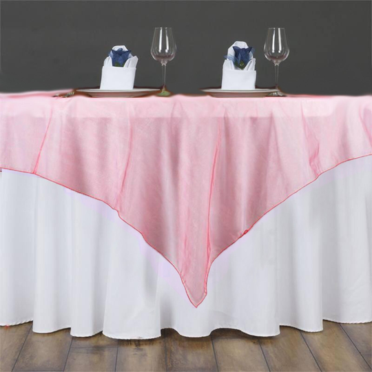 60" | Coral Square Sheer Organza Table Overlay Linen Decor, Wedding Party Decoration