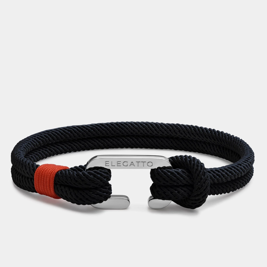 Minimalist Nautical Rope Bracelet - Black Nylon C-Clasp Elegatto Alchor Jewelry For Men Perfect Gifts For Him 2022