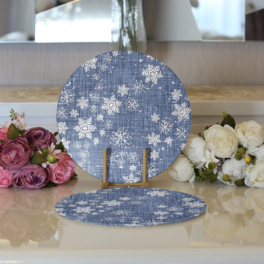 Snowflake Placemat|Set Of 2 Winter Table Mat|Round Dining Supla|Circle Underplate|American Service Supla|Kitchen Gift|Home Decor