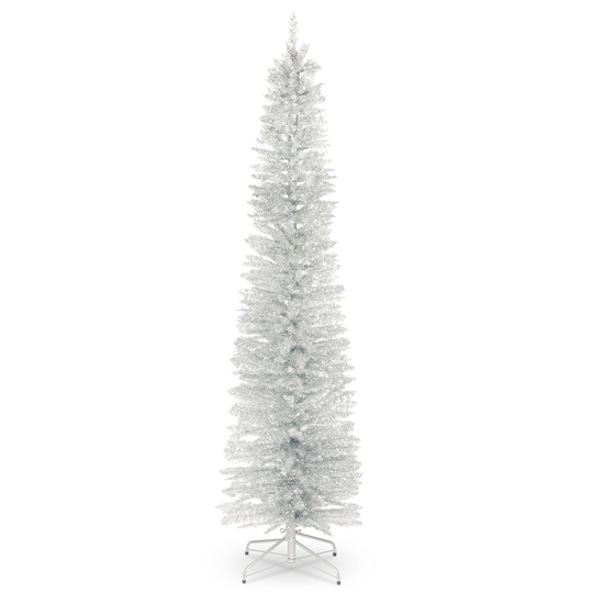 7' Pencil Silver Tinsel Artificial Christmas Tree - Unlit - 7 Foot