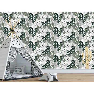 Charley Tropical Leaves 10' L x 24" W Peel and Stick Wallpaper Roll