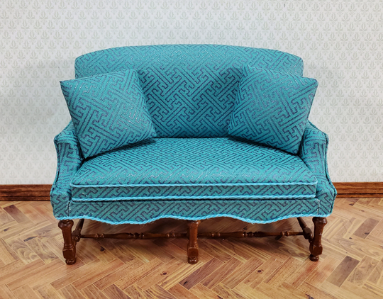 Jbm Dollhouse Settee Sofa Jacobean Style Blue 112 Scale Miniature Furniture Couch