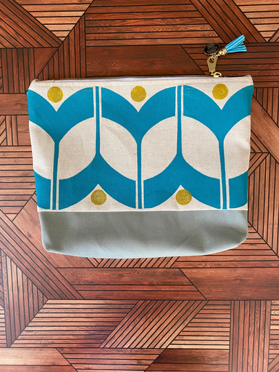 Tulip Bag ~ Hand Printed Large Zipper Pouch
