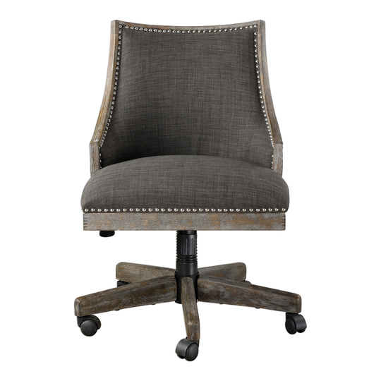 Uttermost Aidrian 22 Inch Wide Wood Frame Office Chair with Nailhead - Warm Charcoal Grey