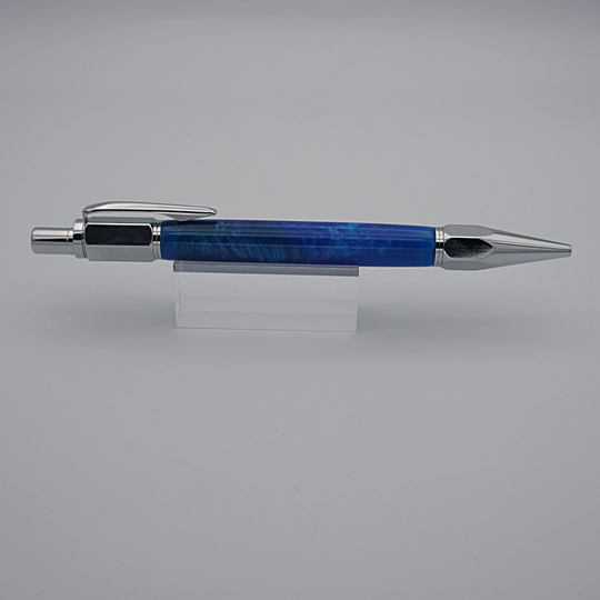 Industrial Mechanical Pencil, Handmade Pencil in Chrome & Pretty Blue Acrylic