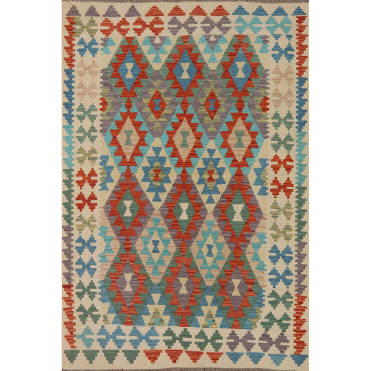 Colorful Kilim Reversible Area Rug Flat-weave Wool Carpet - 4'11" x 6'10"