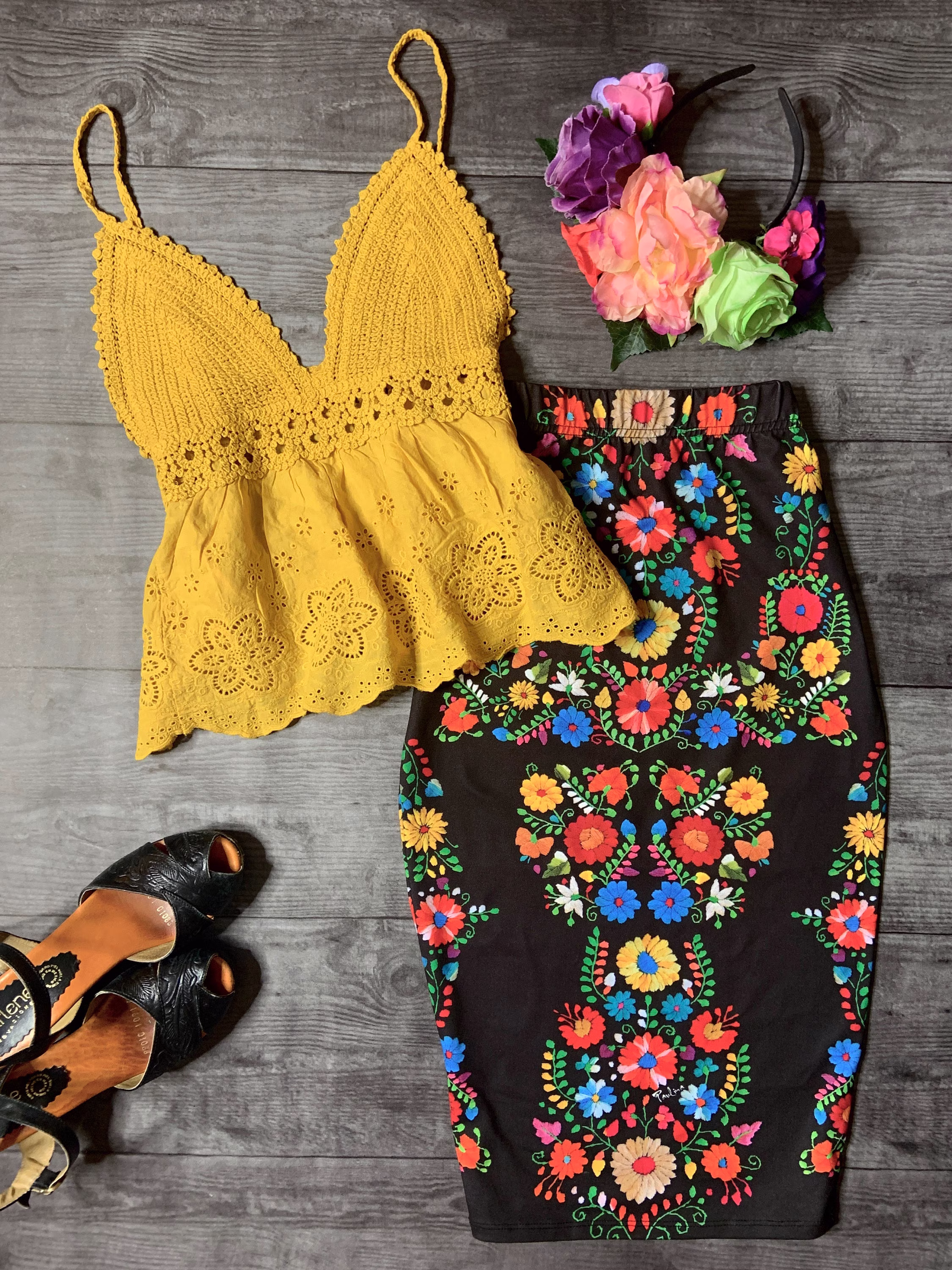 Maya Floral Or Sarape Elastic High Waisted Pencil Skirt Soft Stretch Fabric By Paulina